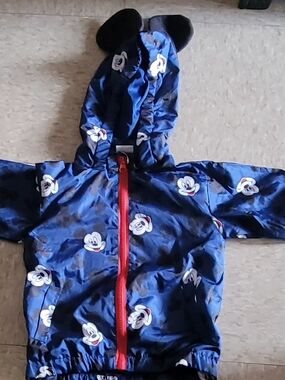 Disney Blue Mickey Hooded Raincoat with Red Zip